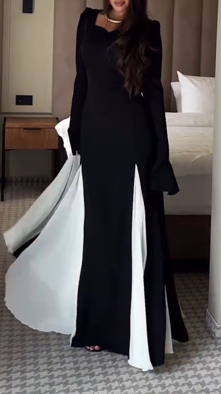 Women Patchwork Color Blocked Waist Elegant Temperament Dress