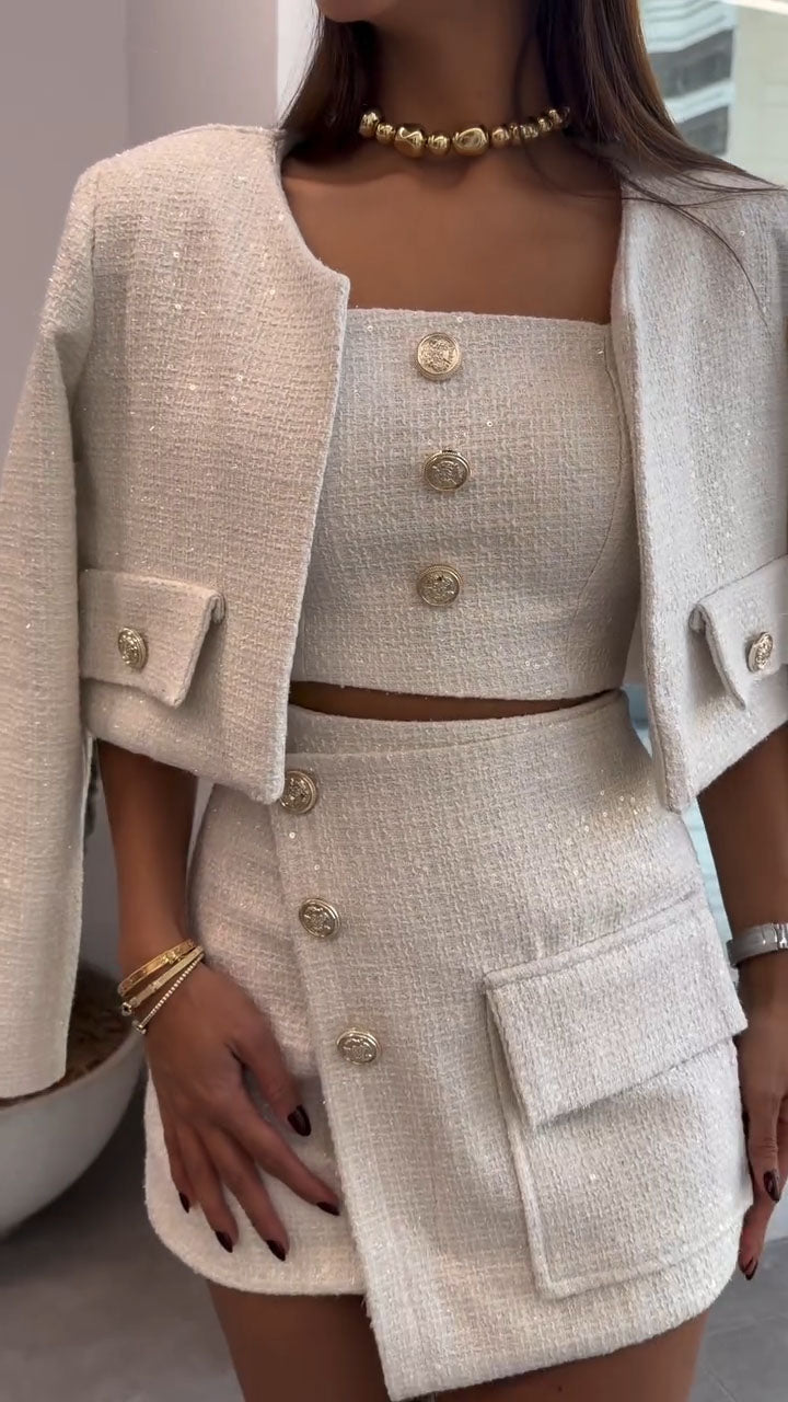 Women Buckle Temperament Casual Three Piece Set