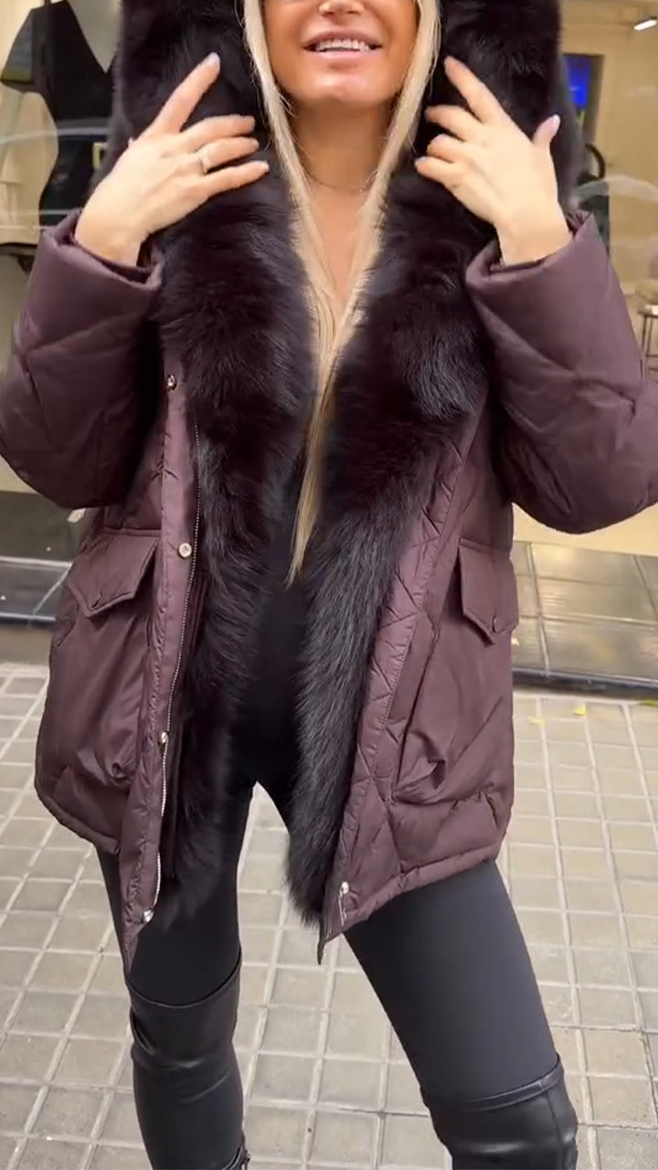 Women Hooded Patchwork Plush Casual Cotton Jacket