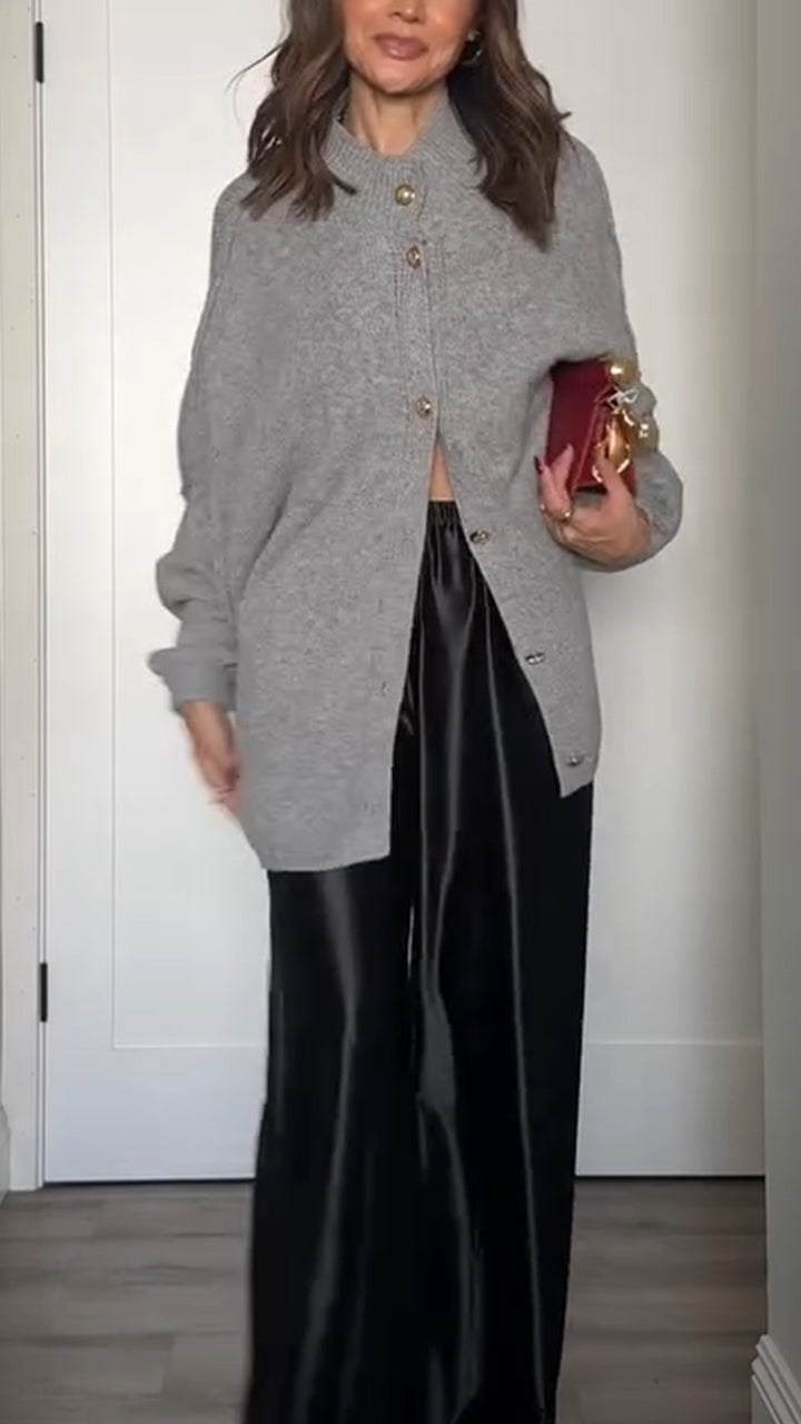 Women Round Neck Breasted Casual Knitted Cardigan