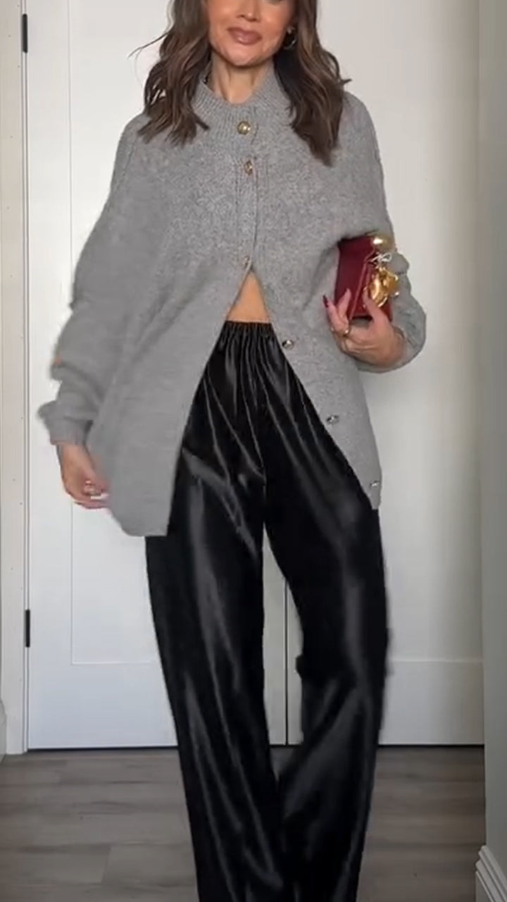 Women Round Neck Breasted Casual Knitted Cardigan