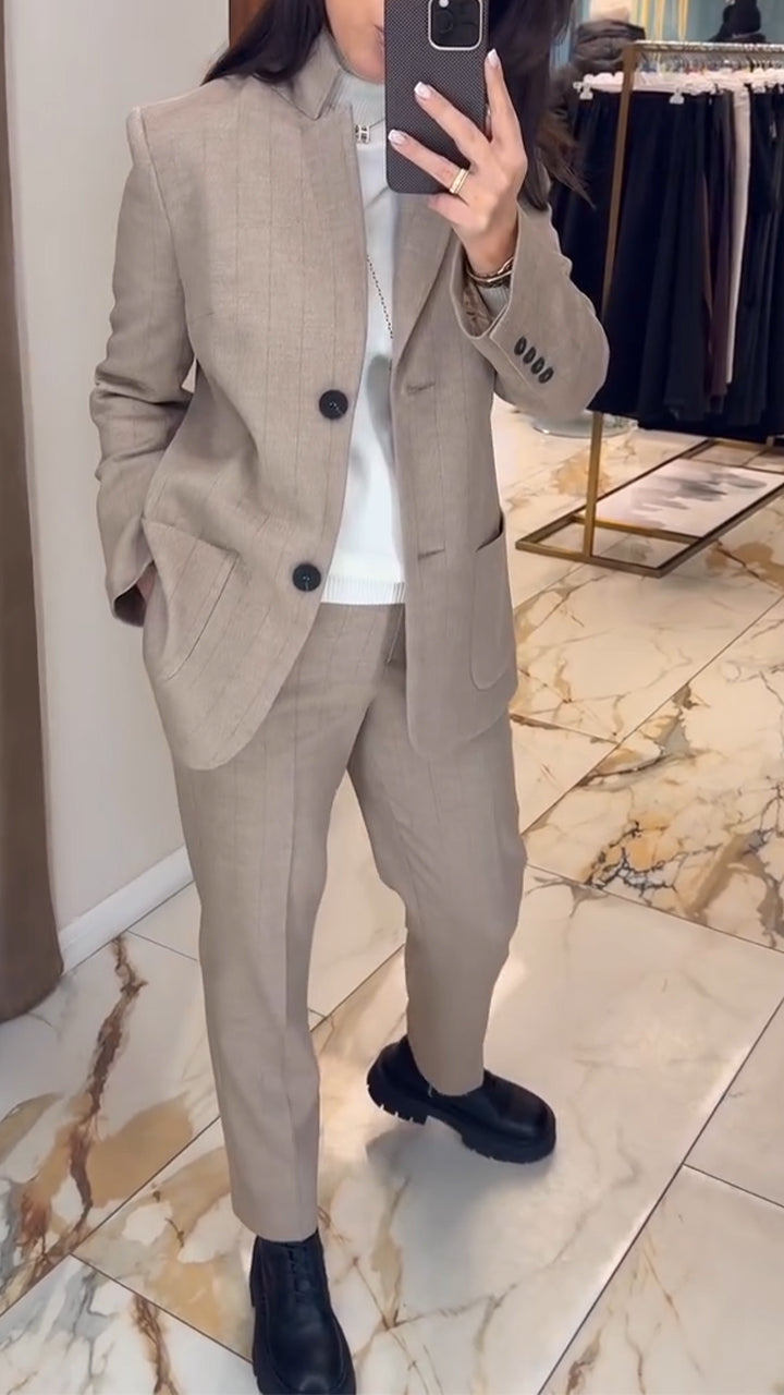 Women Stand Collar Jacket+ Pants Temperament Commuting Suit