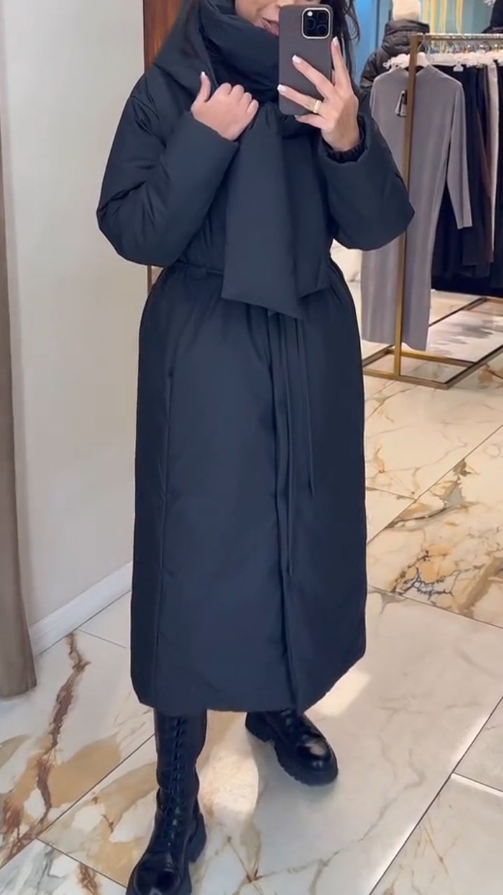 Women Hooded Solid Color Casual Long Cotton Jacket