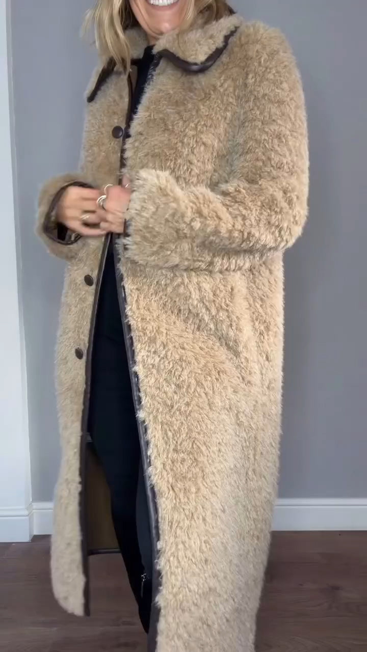 Women Laple Collar Patchwork Casual Plush Coat