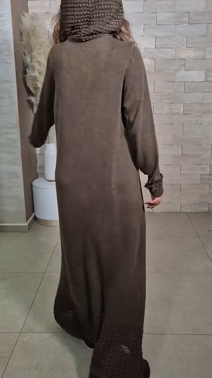 Women Round Neck Hooded Solid Color Casual Dress