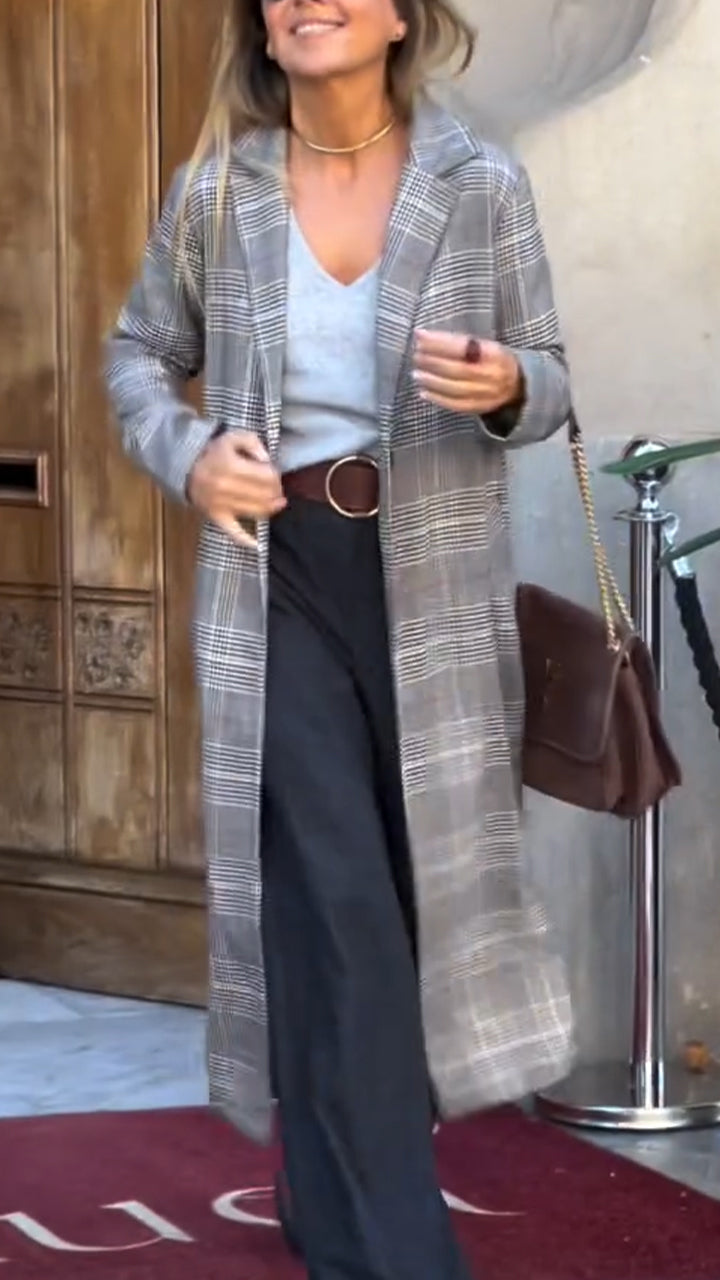 Womens Laple Collar Plaid Temperament Casual Windbreaker