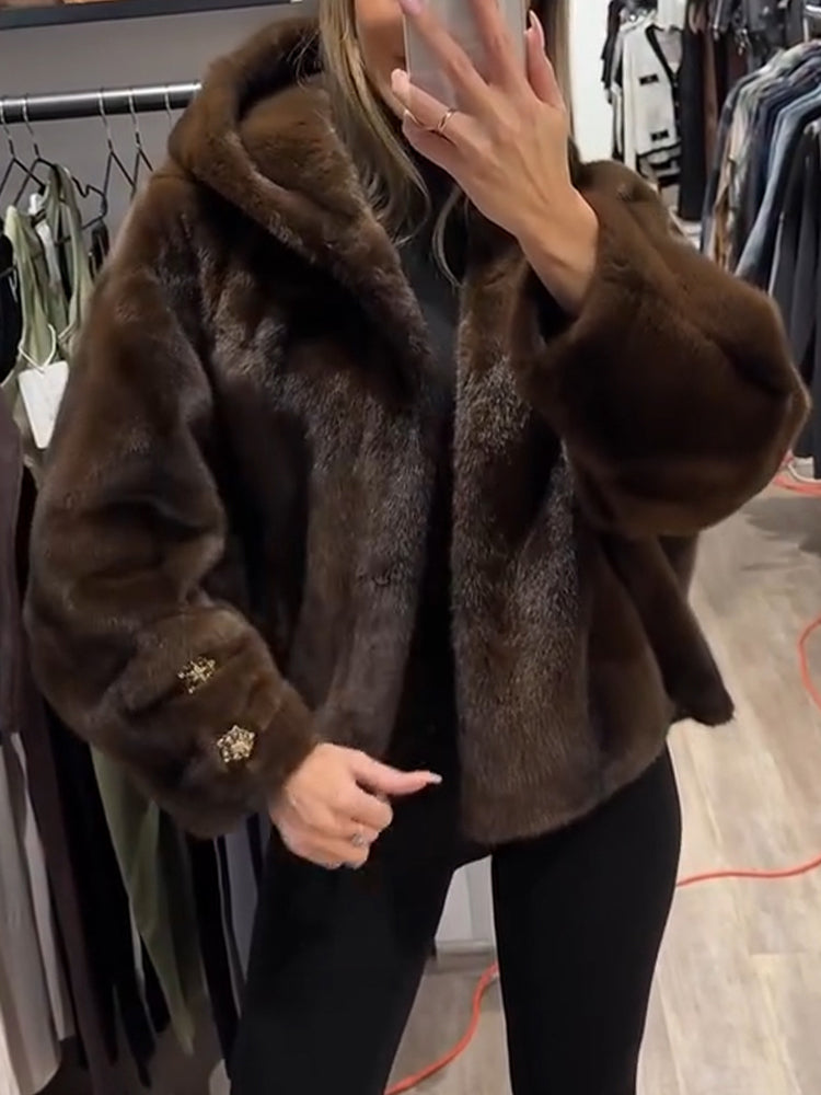 Women Hooded Casual Plush Coat