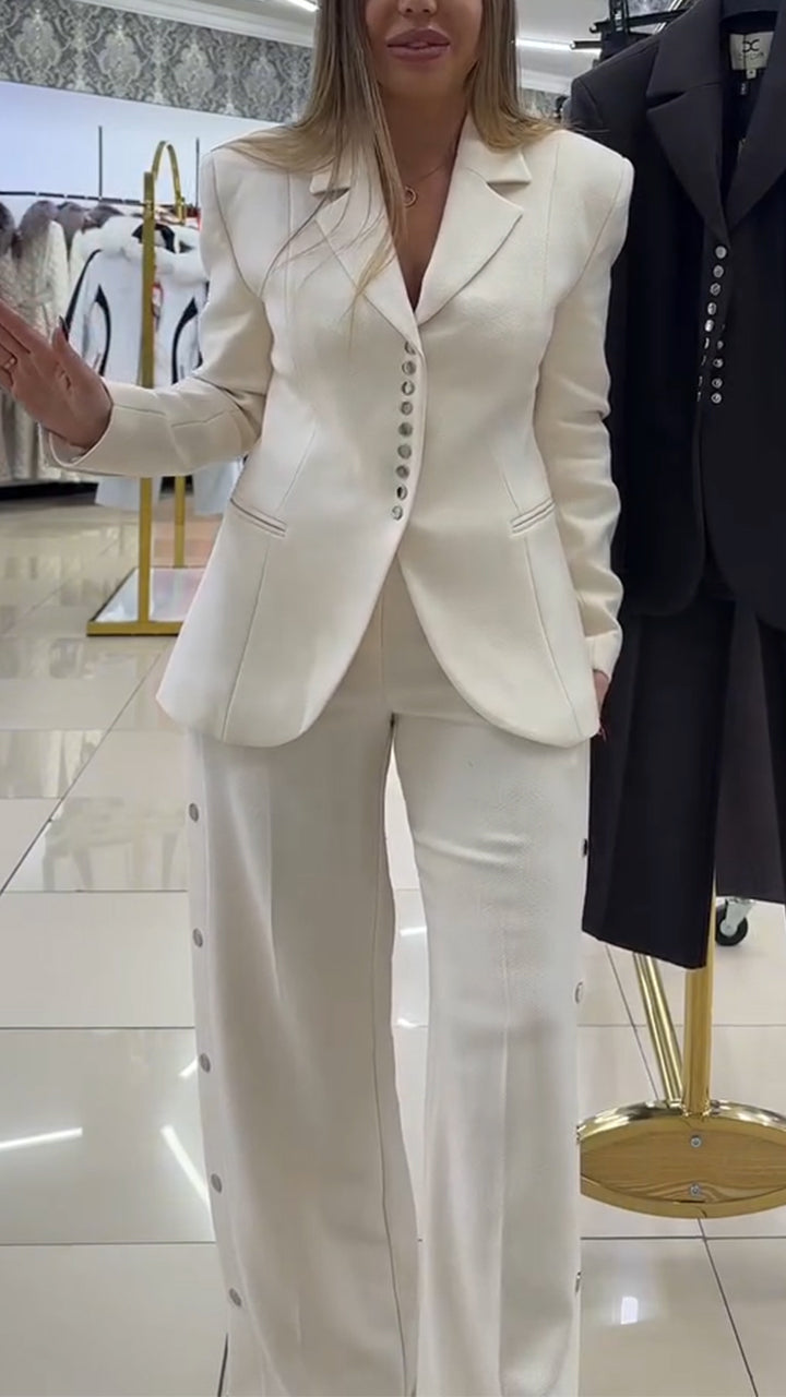 Women Laple Collar Breasted Jacket+ Pants Temperament Commuting Suit