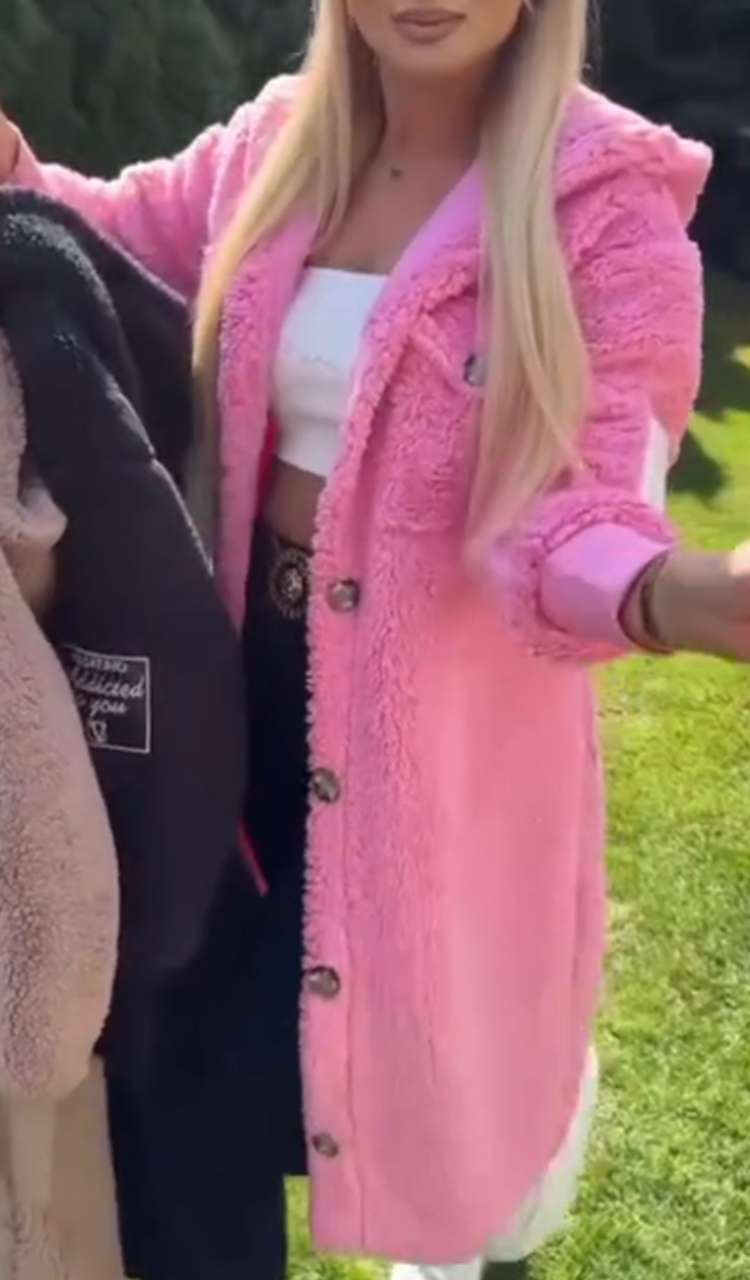 Women Hooded Button-Down Casual Plush Coat