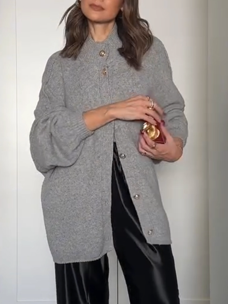 Women Round Neck Breasted Casual Knitted Cardigan