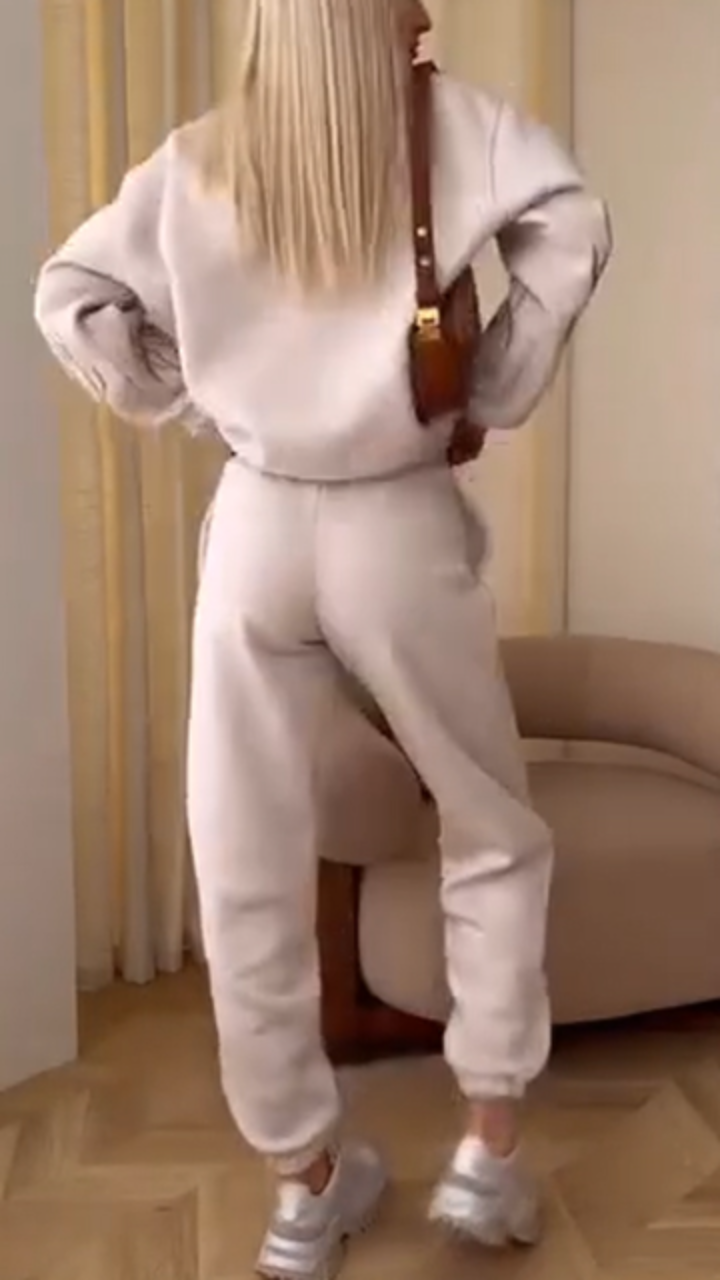 Women Round Neck Sleeve Wheat Print Embroidered Top+ Drawstring Pants Casual Set