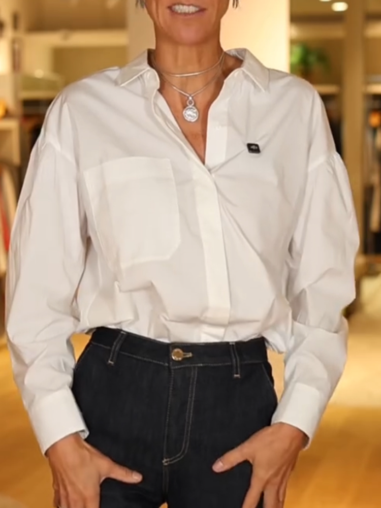 Women Laple Collar Back Hollow Casual Shirt