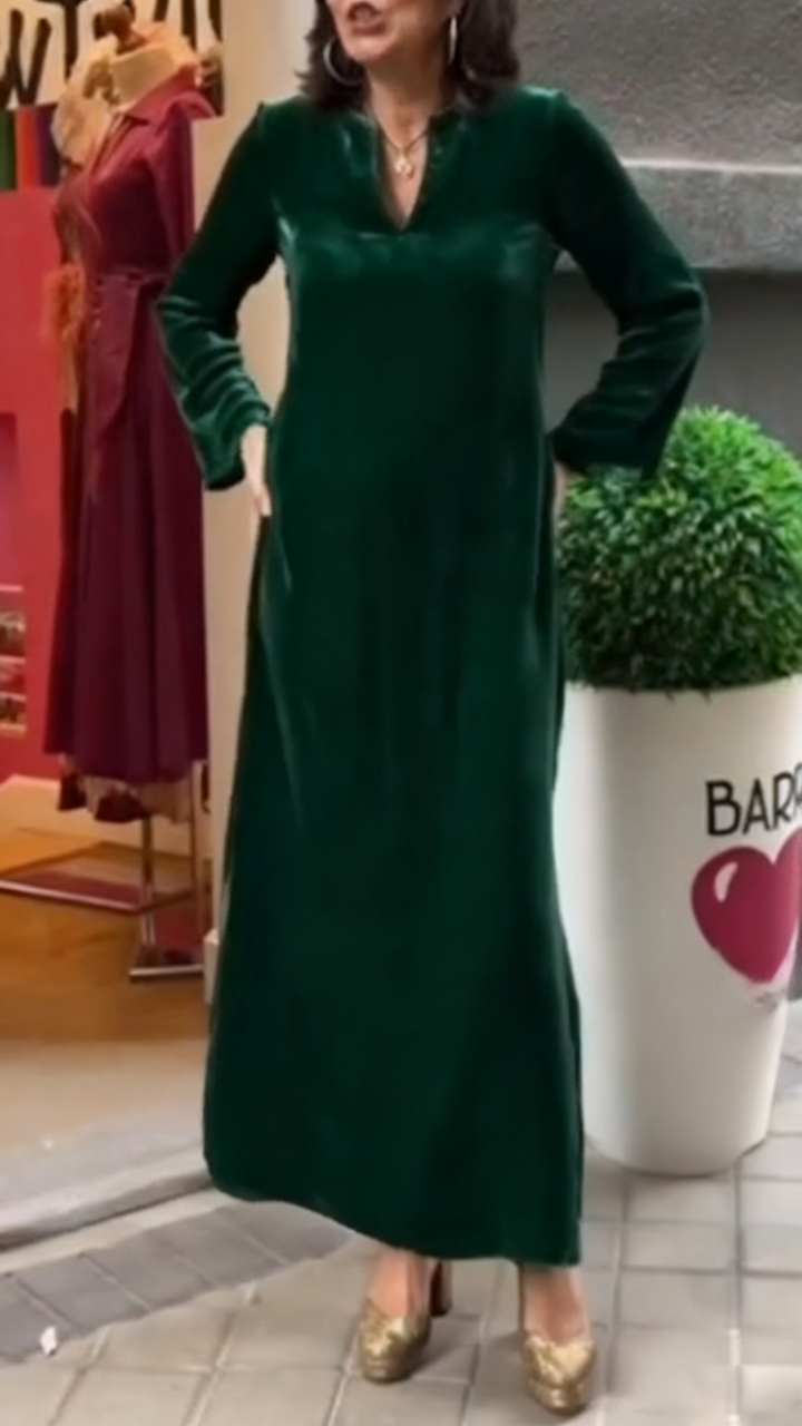 Women Round Neck Solid Color Velvet Elegant Casual Dress