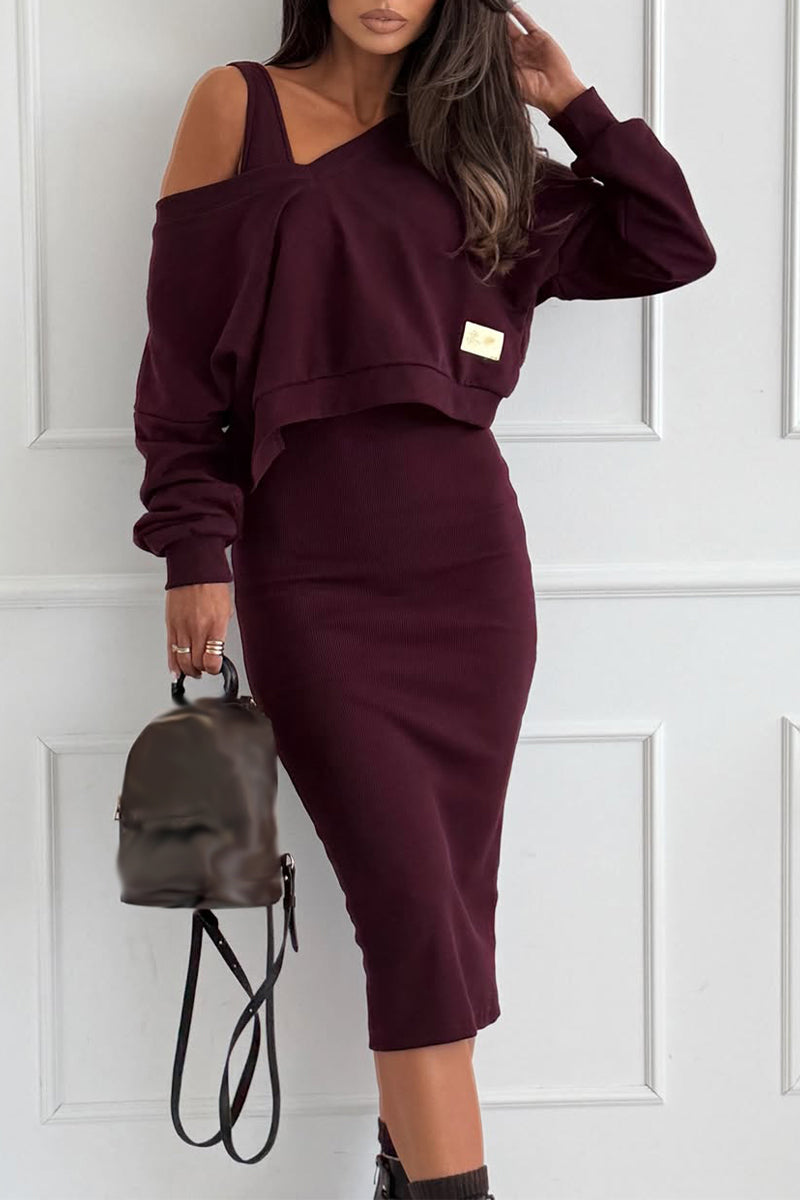 Women Inner Dress + Sweatshirt Casual Suit