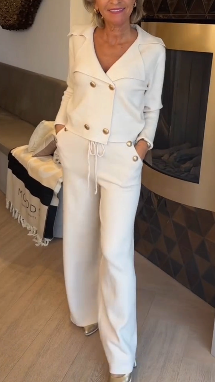 Women Lapel Double-breasted Top + Pants Temperament Casual Suit