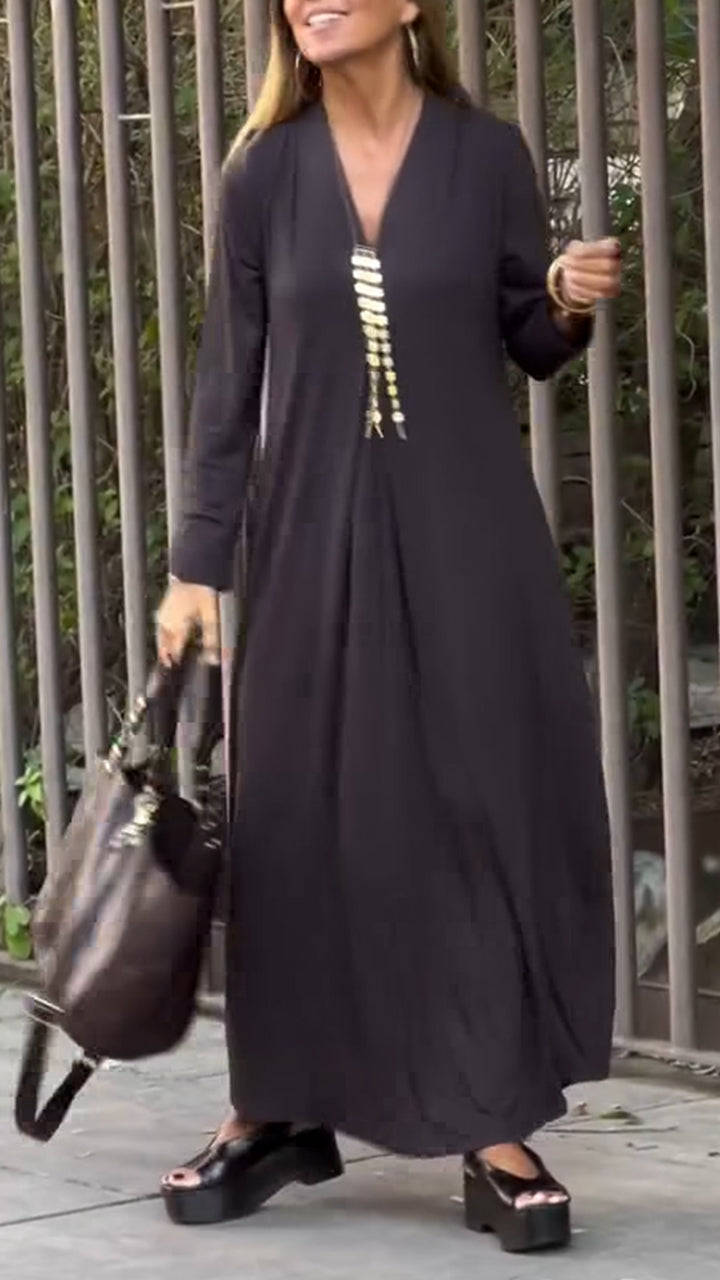 Women V-neck Loose Casual Dress