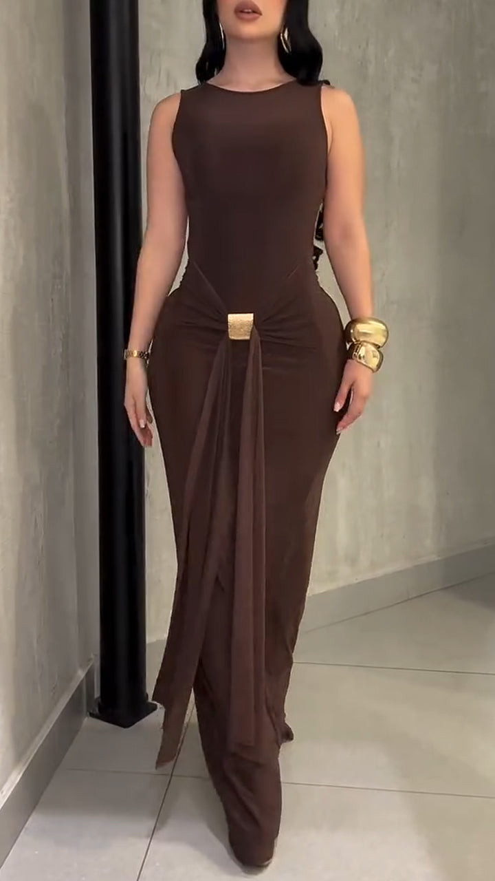Women Round Neck Hollow Back Slim and Elegant Temperament Dress