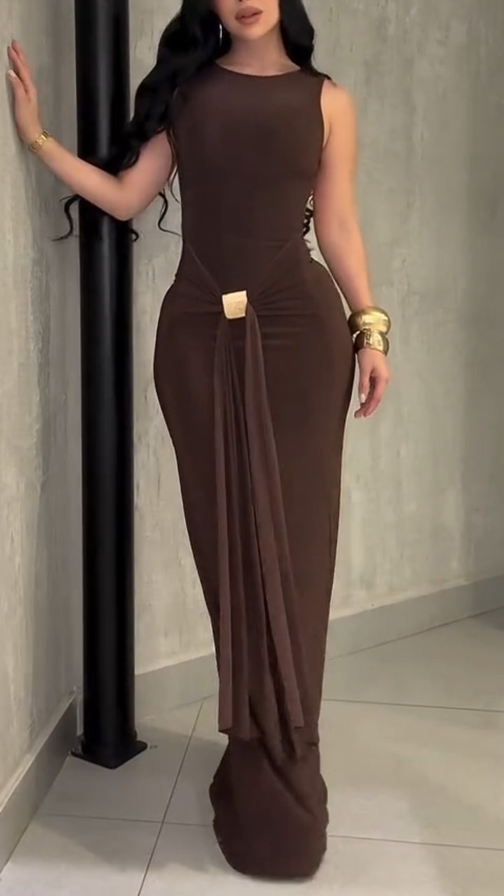 Women Round Neck Hollow Back Slim and Elegant Temperament Dress