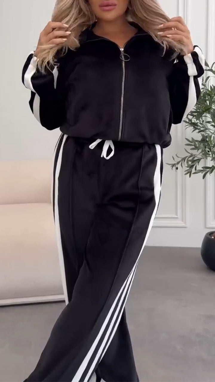 Women Lapel Vertical Striped Jacket + Pants Casual Suit