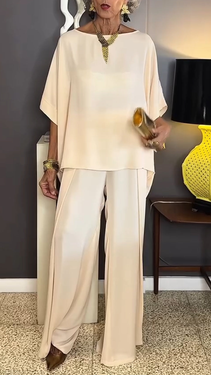 Women Round Neck Solid Color Loose Casual Suit