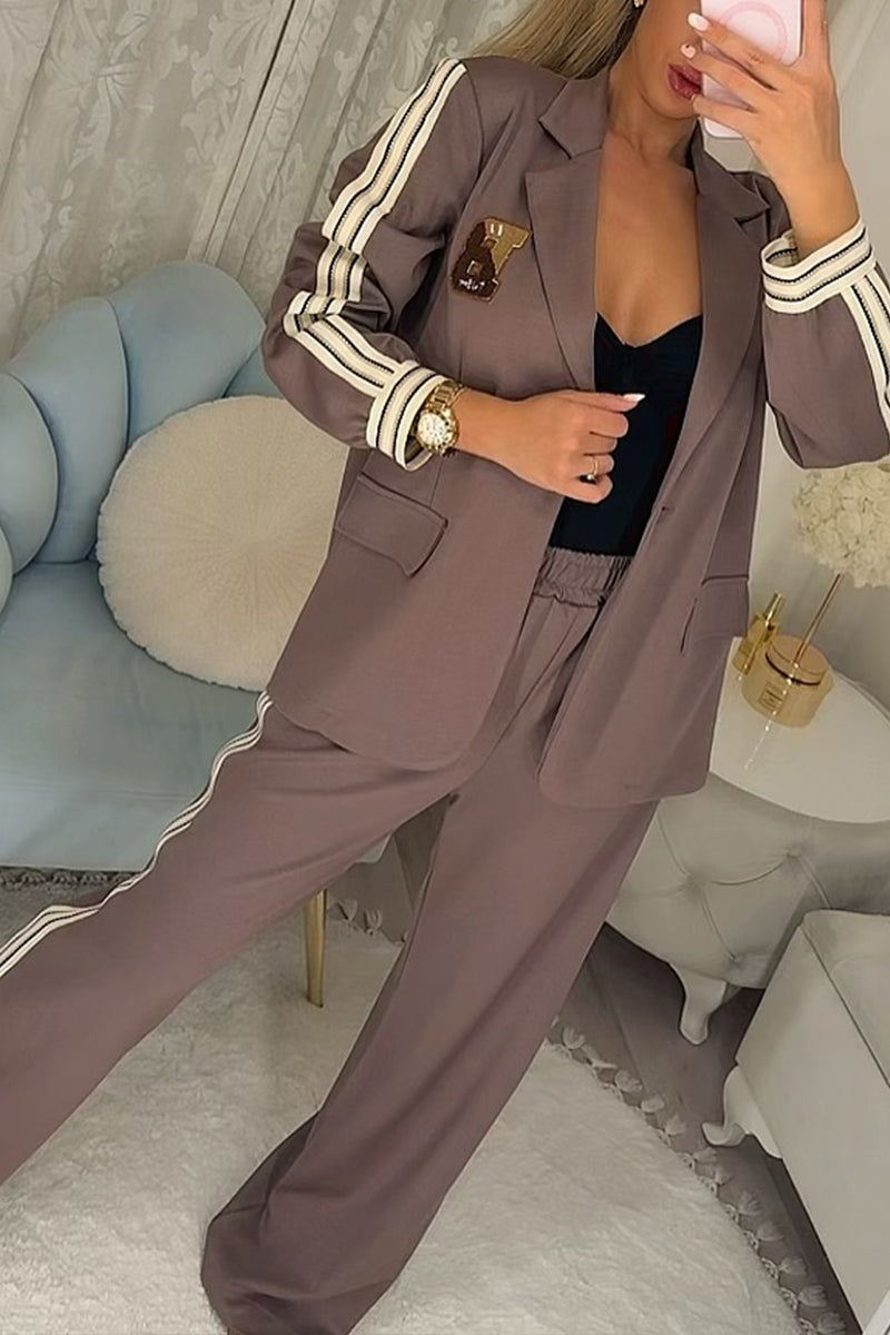 Women Lapel Vertical Stripe Temperament Commuter Suit