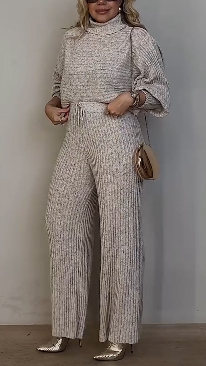 Women High Collar Solid Color Casual Suit
