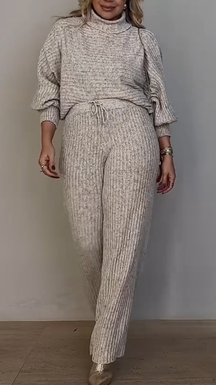 Women High Collar Solid Color Casual Suit
