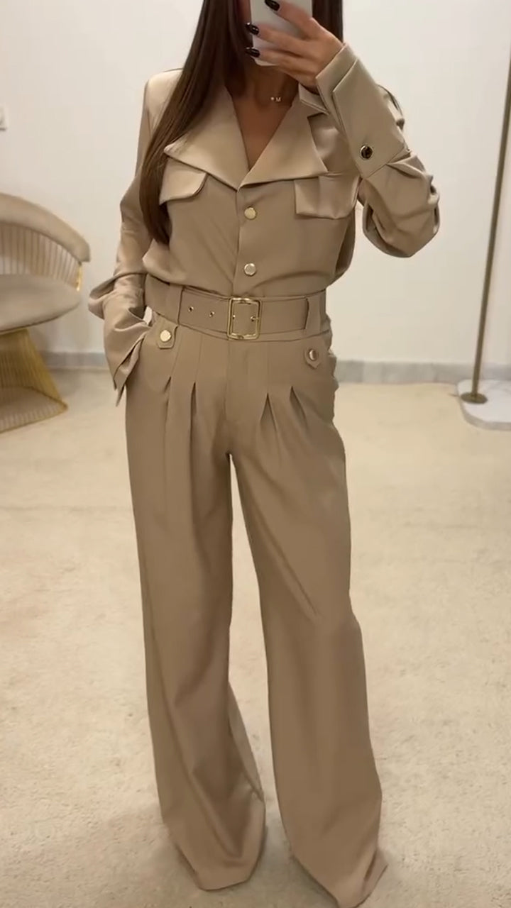 Women Lapel Top + Pants Temperament Casual Suit