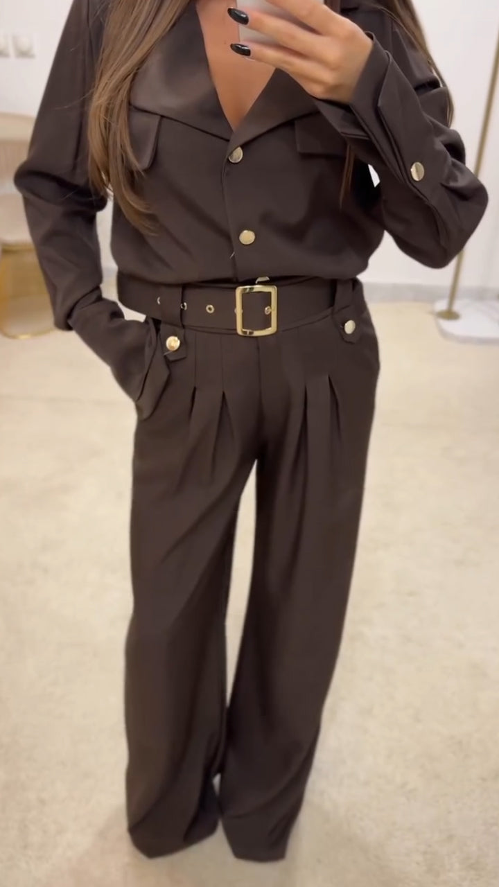 Women Lapel Top + Pants Temperament Casual Suit