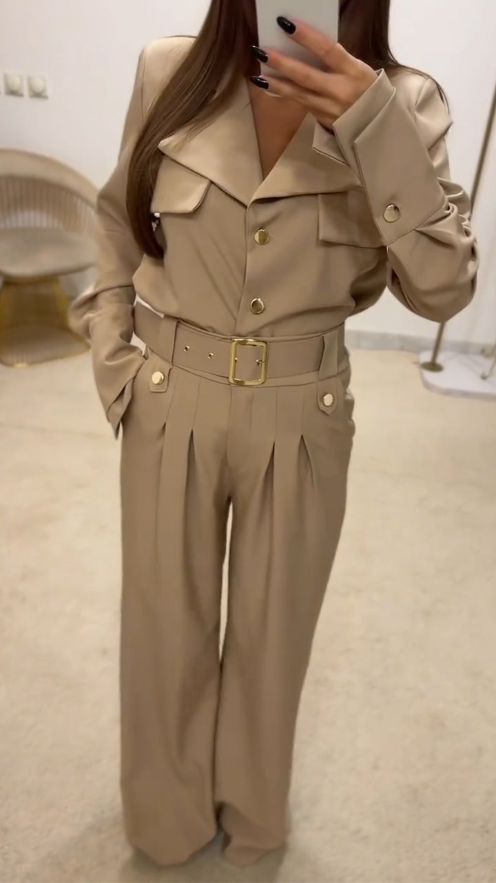 Women Lapel Top + Pants Temperament Casual Suit