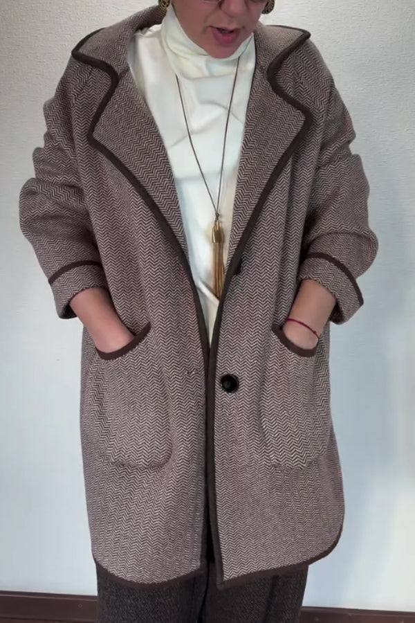 Women Casual Simple Contrast Edge Large Pocket Coat