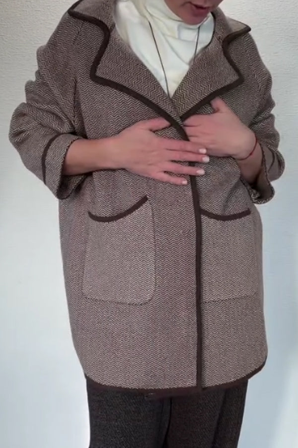 Women Casual Simple Contrast Edge Large Pocket Coat