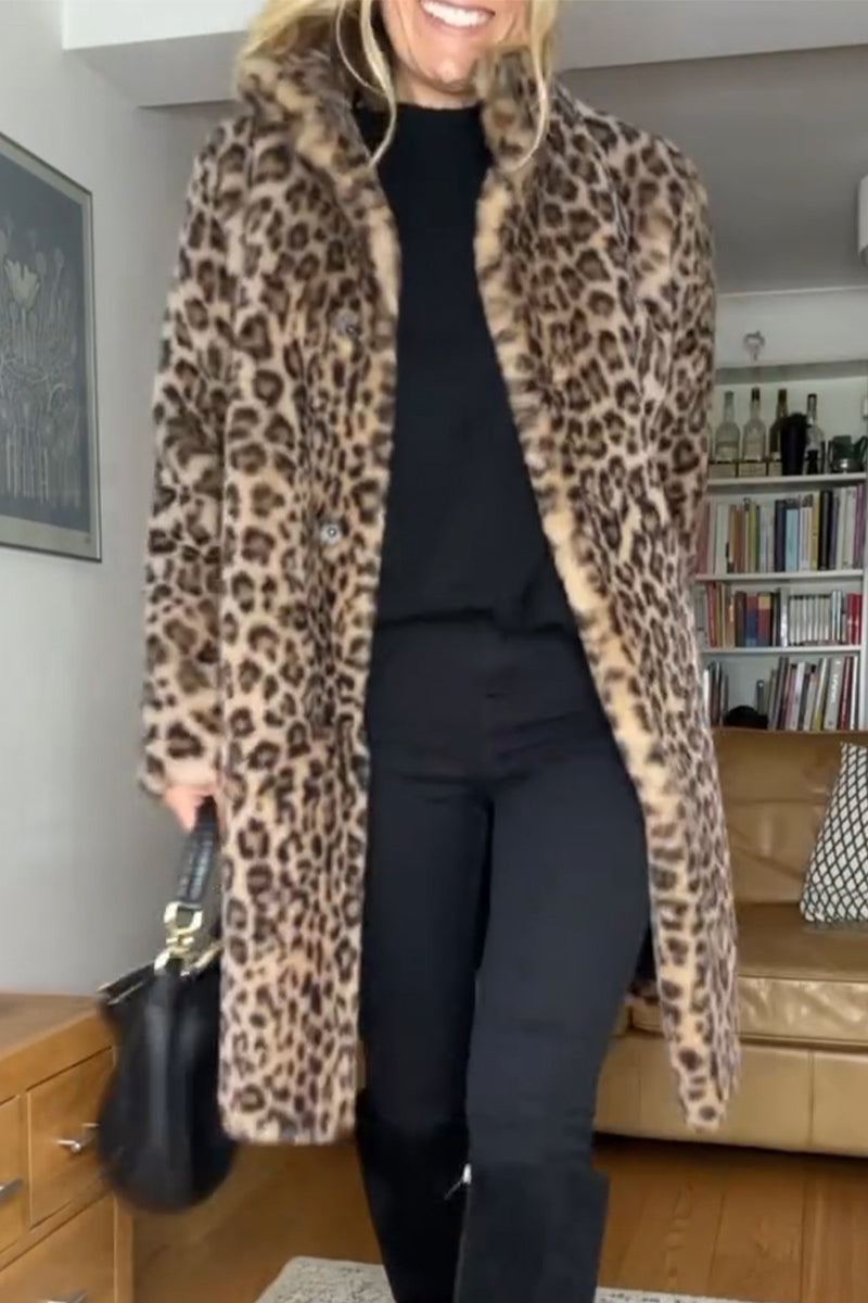 Women Lapel Leopard Print Casual Coat