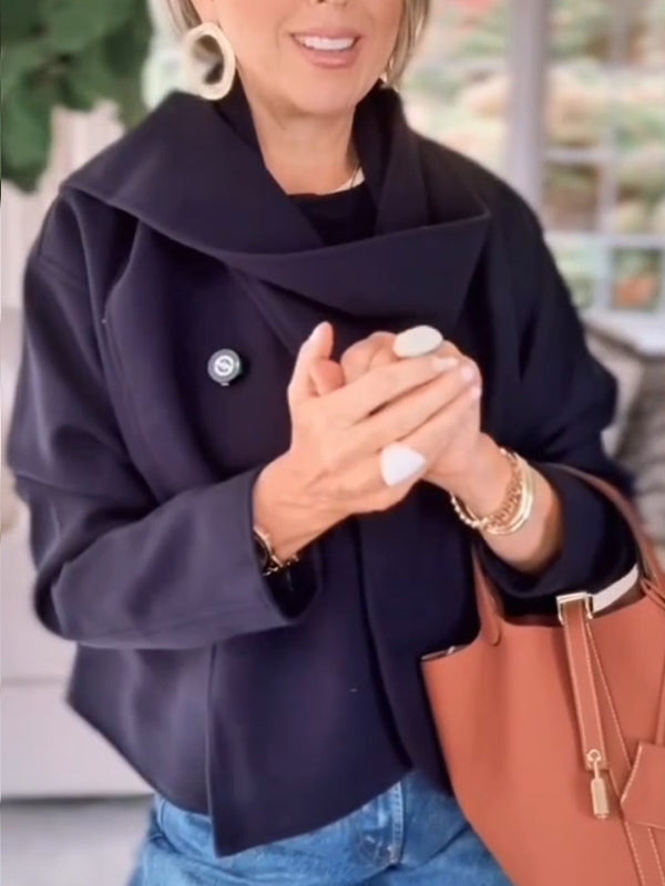 Women Round Neck Buckle with Scarf Coat