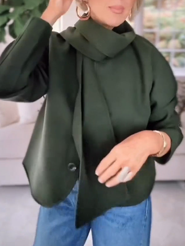Women Round Neck Buckle with Scarf Coat