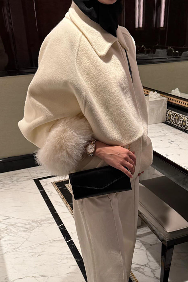 Women Elegant Lapel Irregular Plush Cuffs Coat