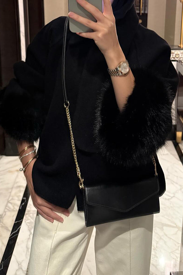 Women Elegant Lapel Irregular Plush Cuffs Coat