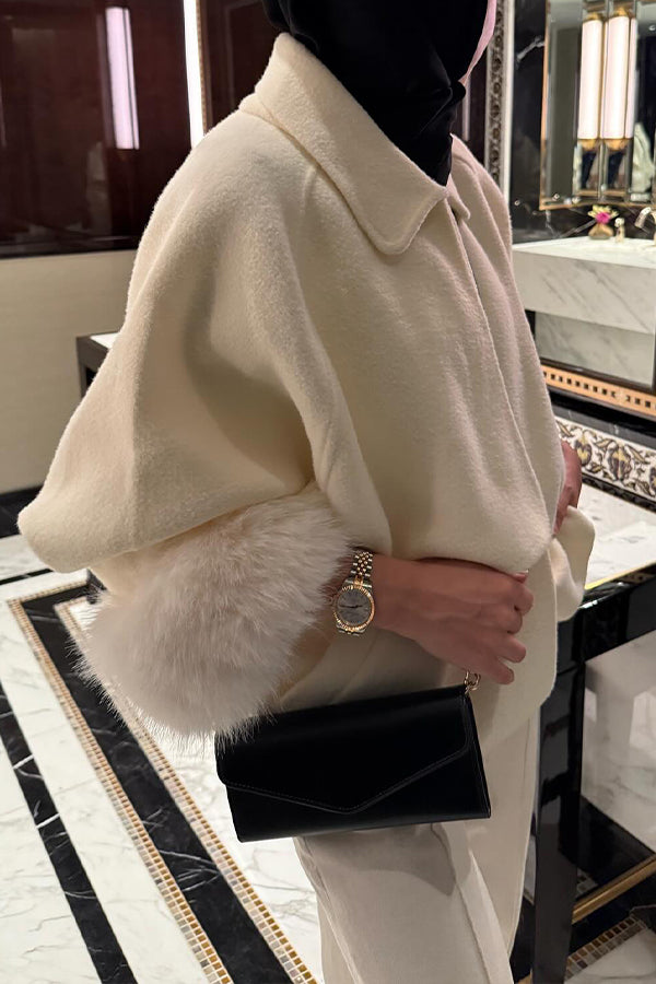 Women Elegant Lapel Irregular Plush Cuffs Coat