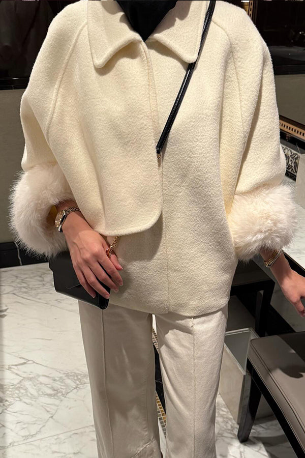 Women Elegant Lapel Irregular Plush Cuffs Coat