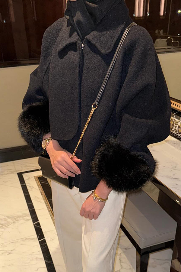 Women Elegant Lapel Irregular Plush Cuffs Coat