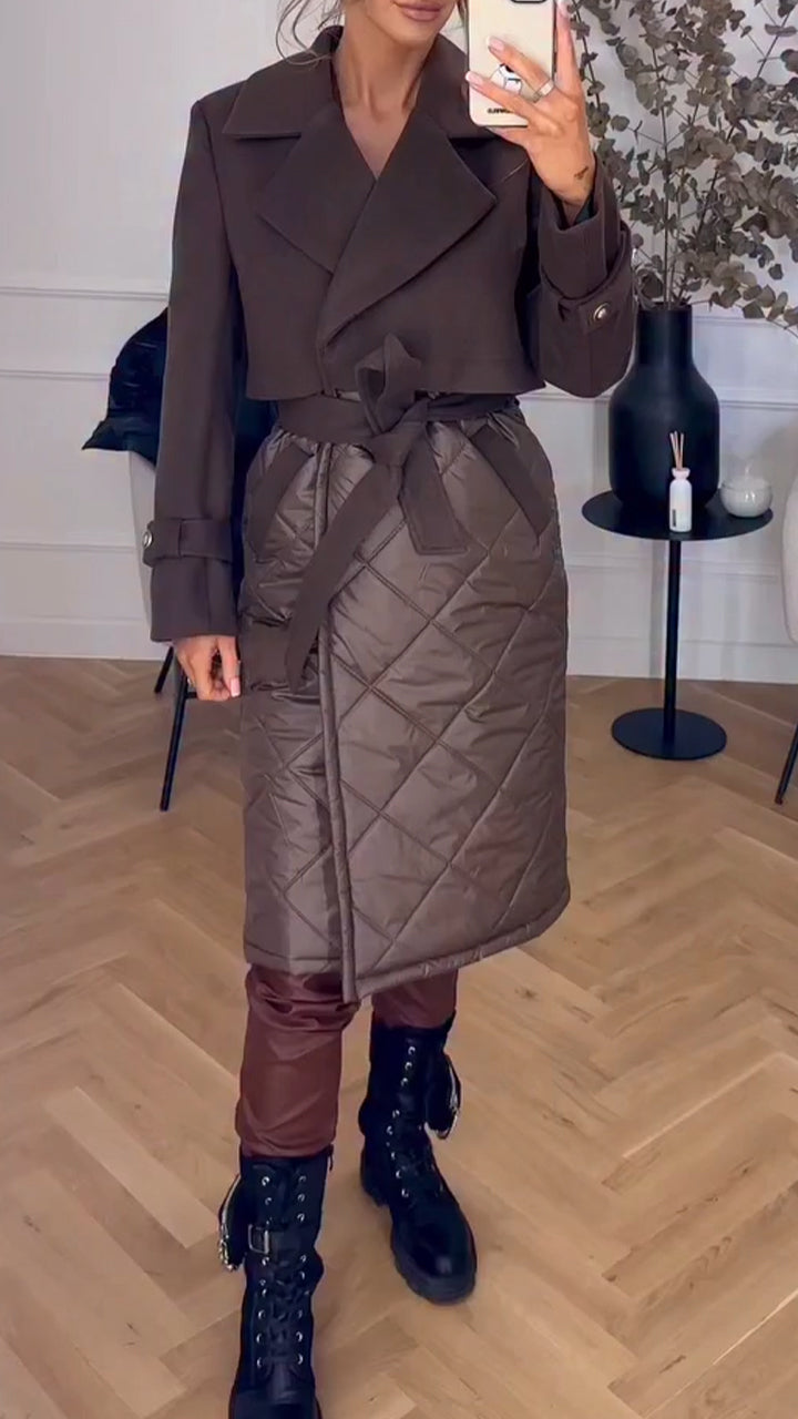 Women Lapel Patchwork Casual Coat