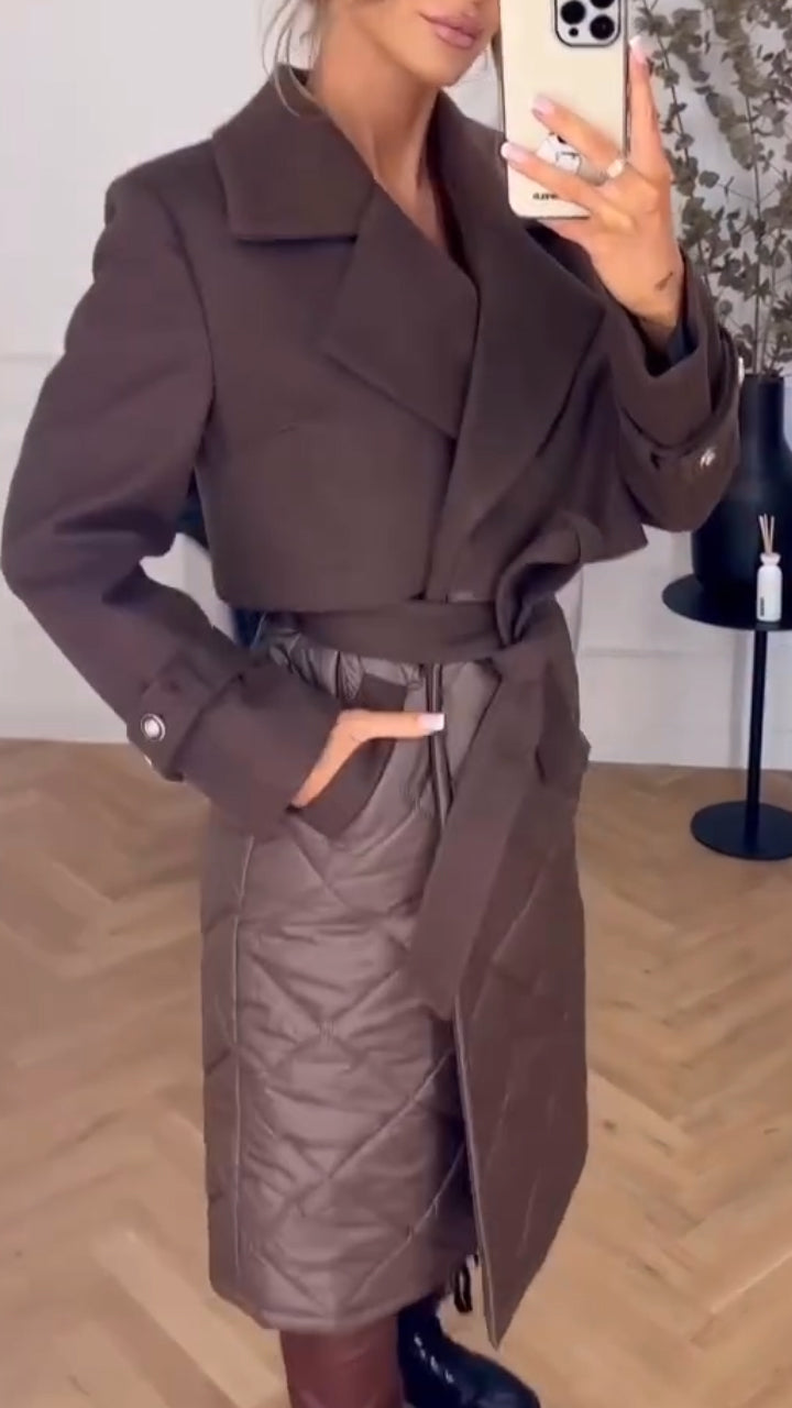 Women Lapel Patchwork Casual Coat