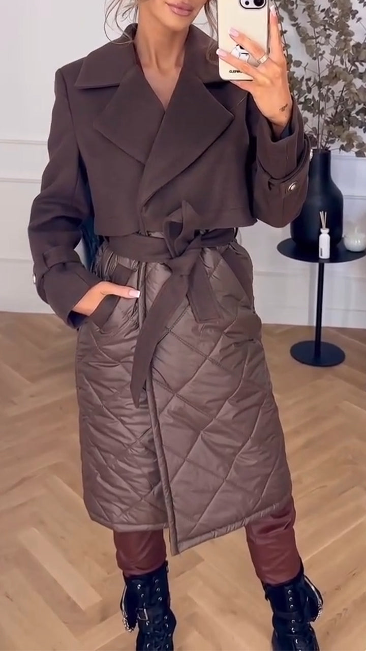 Women Lapel Patchwork Casual Coat