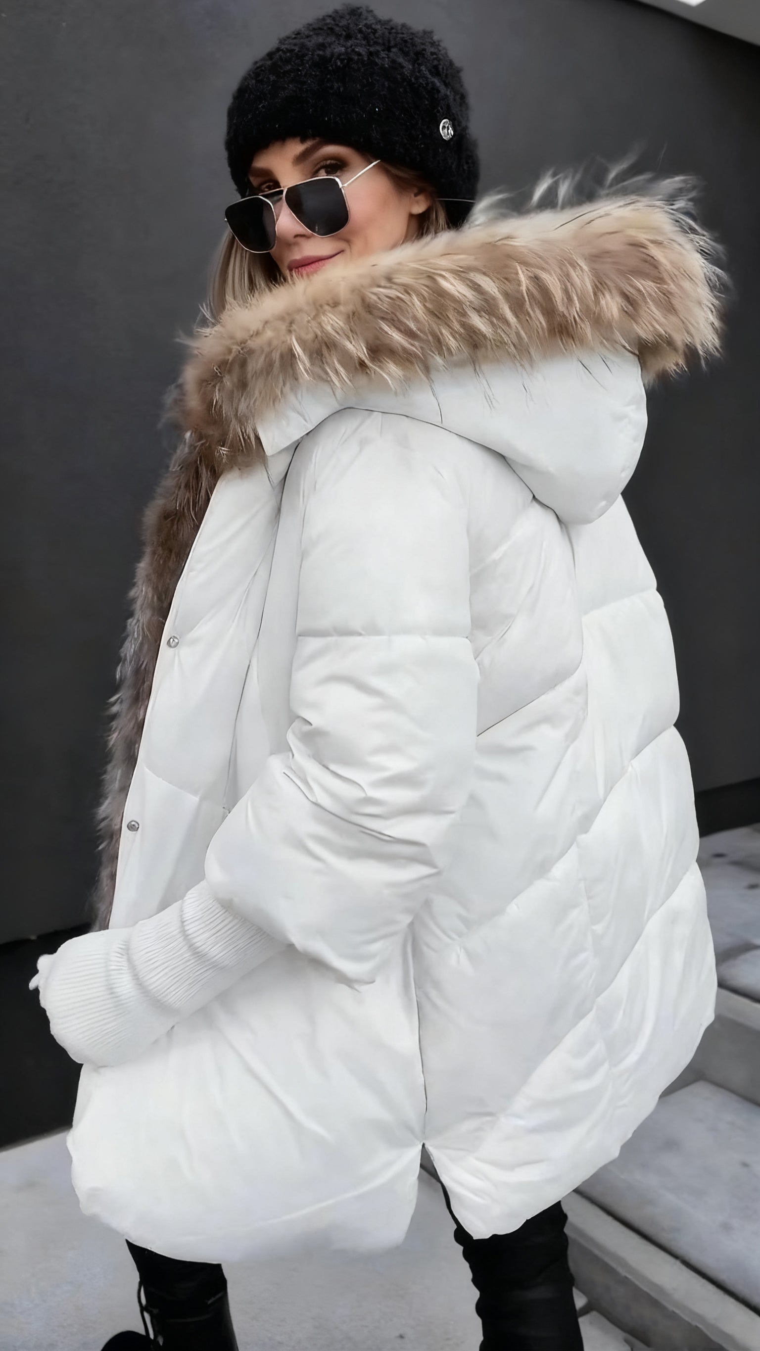 Women Fur Collar and Spliced sleeves Casual Cotton Coat