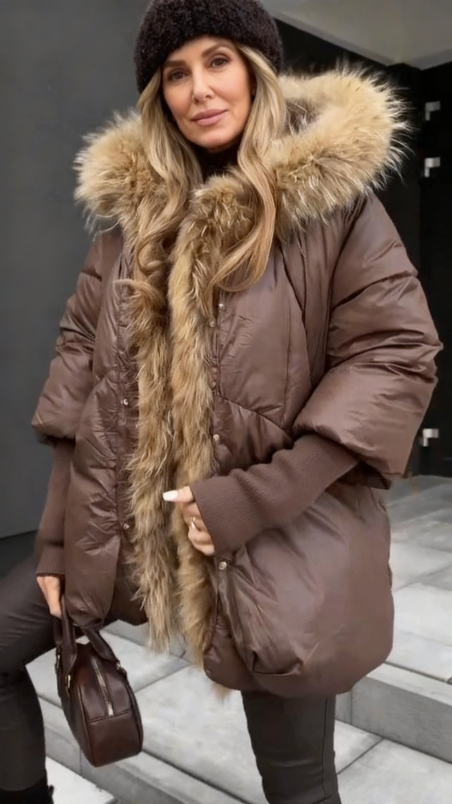 Women Fur Collar and Spliced sleeves Casual Cotton Coat