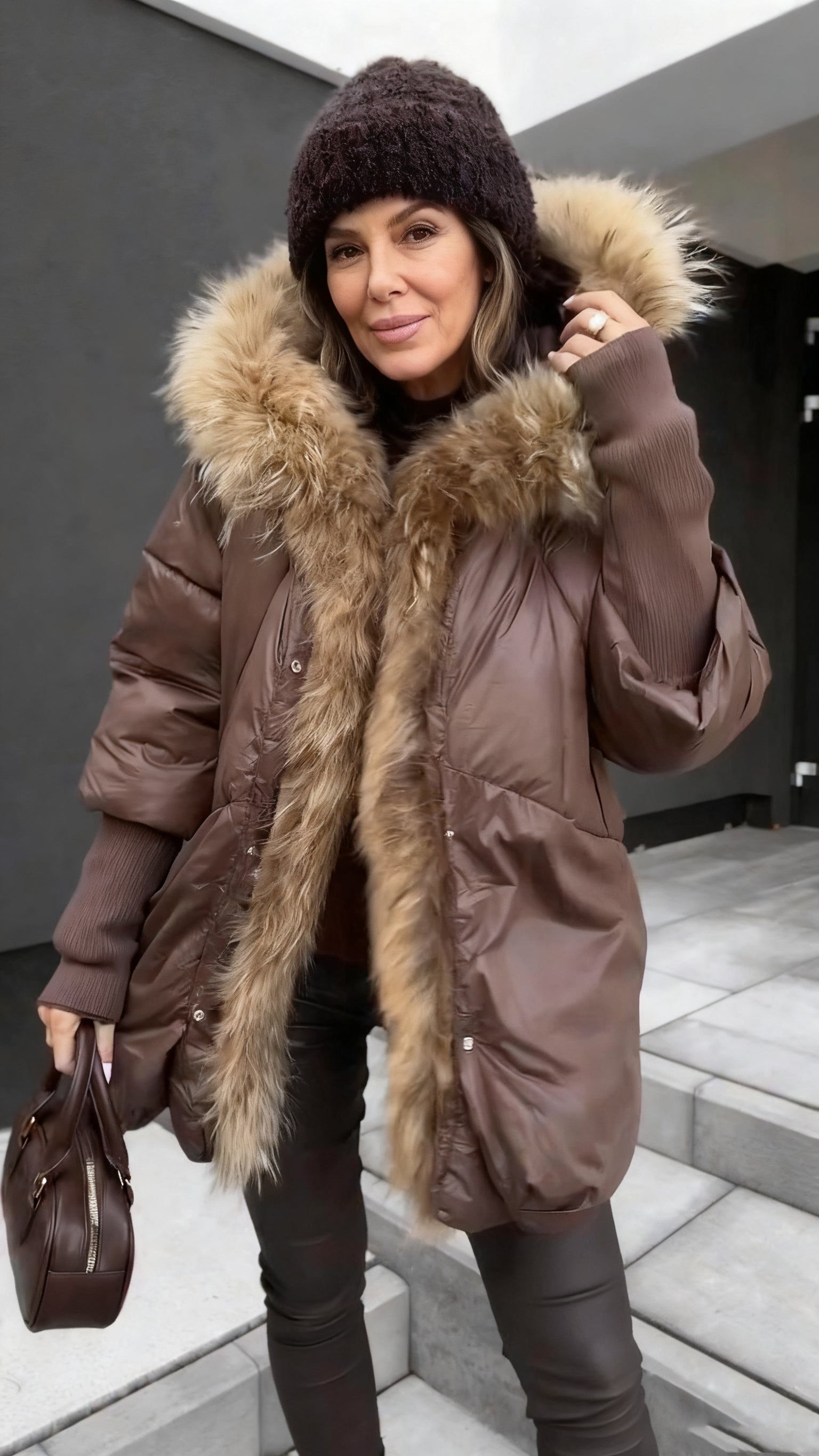 Women Fur Collar and Spliced sleeves Casual Cotton Coat