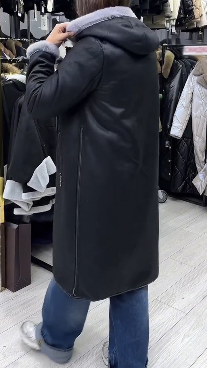 Women Leather Lining Plush Casual Coat