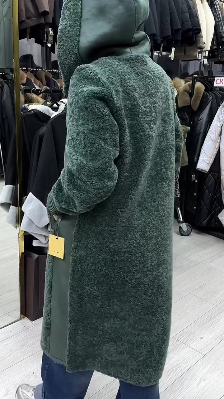Women Hooded Patchwork Plush Casual Coat
