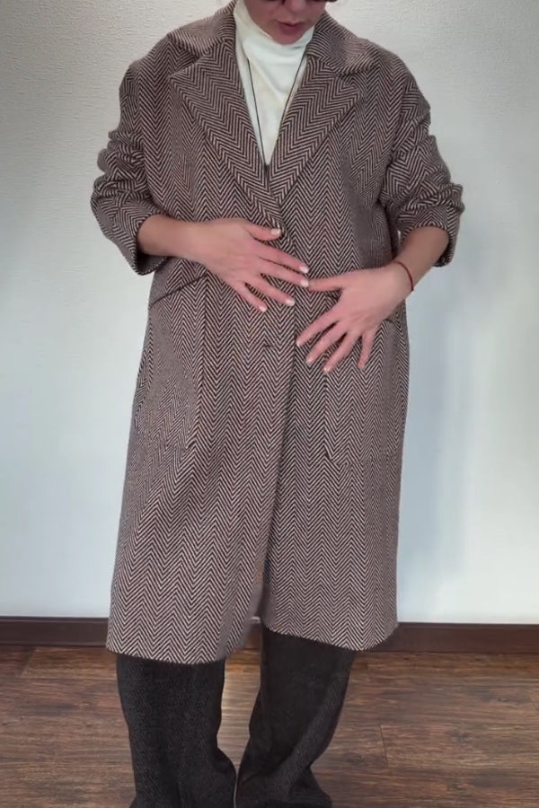 Women Classic Elegant Geometric Texture Stretch Large Pocket Long Blazer Coat