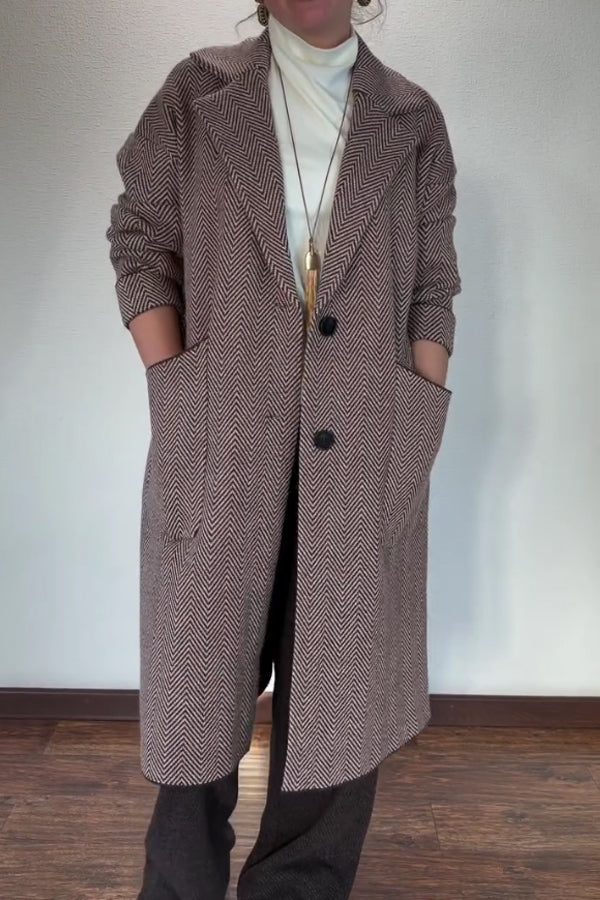 Women Classic Elegant Geometric Texture Stretch Large Pocket Long Blazer Coat